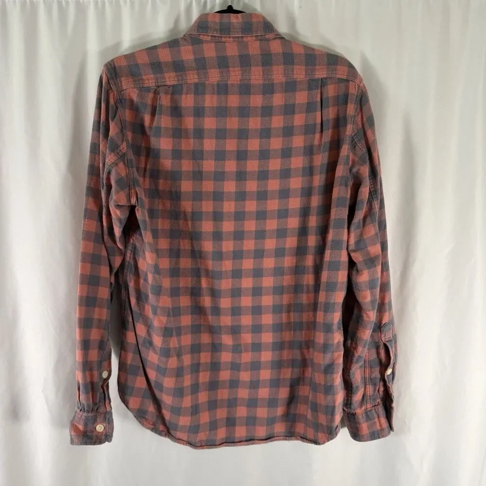 J Crew Flannel Slim Fit Button Down Shirt Men's Medium Orange Plaid Long Sleeve